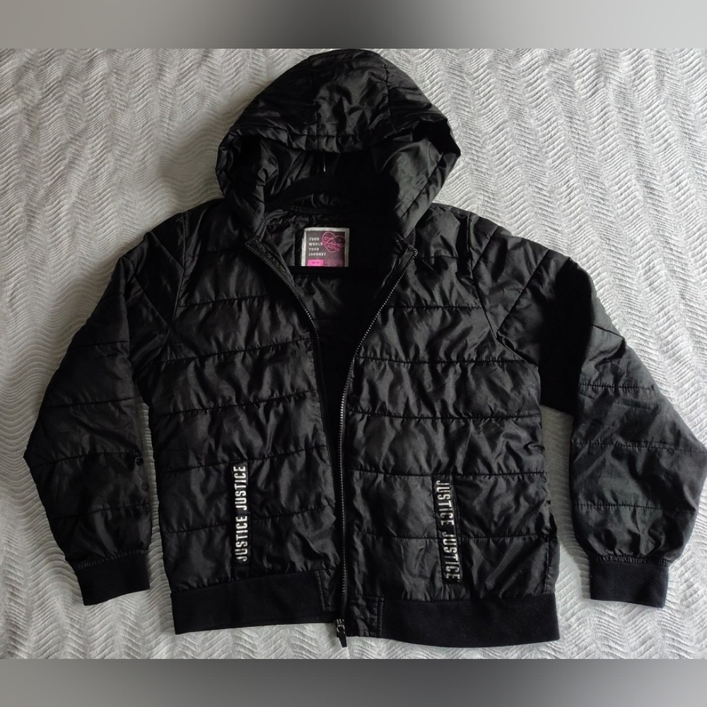 Live Justice Girls Hooded Puffer Coat Jacket Size 18/20 Black Lightweight Zip